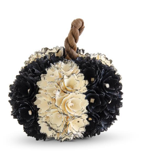 Cream & Black Shaved Wood Pumpkin