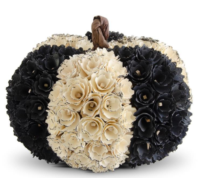 Cream & Black Shaved Wood Pumpkin