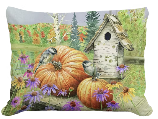 Pumpkins and Birdhouse Pillow