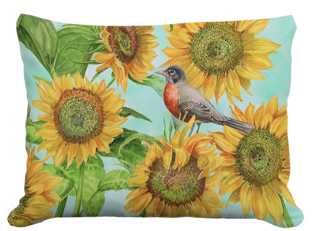 Sunflowers and Robin Pillow