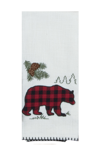 Woodland Bear Embroidered Applique Tea Towel