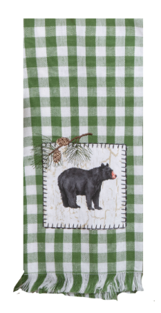 Pinecone Trails Bear Applique Tea Towel