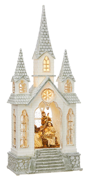 Lighted Nativity Water globe Church