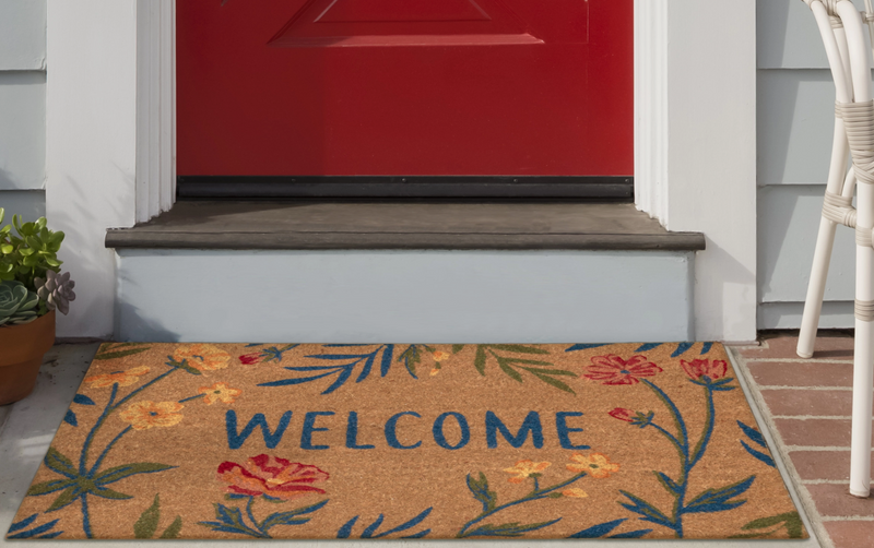 Floral Welcome Outdoor Mat Natural