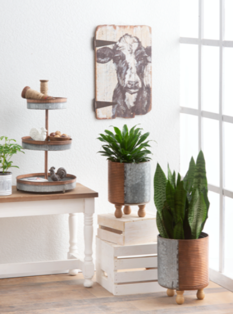 Galvanized & Copper Finish Three Tier Pedestal Stand