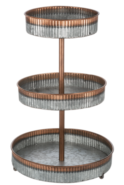 Galvanized & Copper Finish Three Tier Pedestal Stand