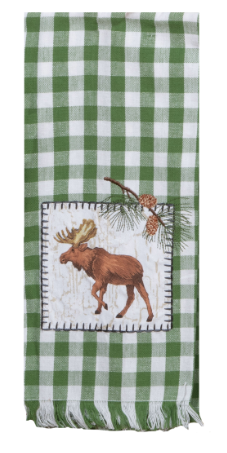 Pinecone Trails Moose Applique Tea Towel