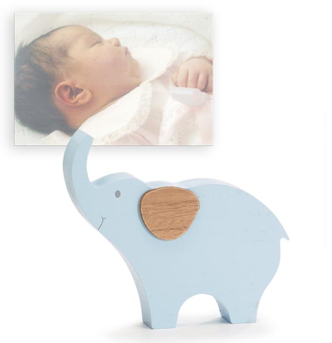 Blue Wooden Elephant Photo/Note Holder