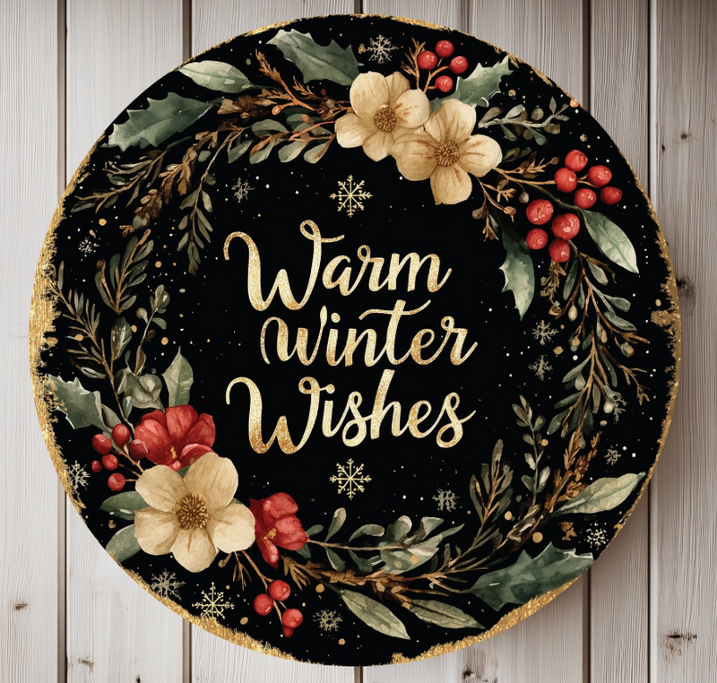 Winter Warm Wishes Round Door Sign