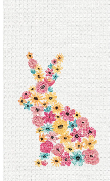 Floral Bunny Waffle Weave Kitchen Towel