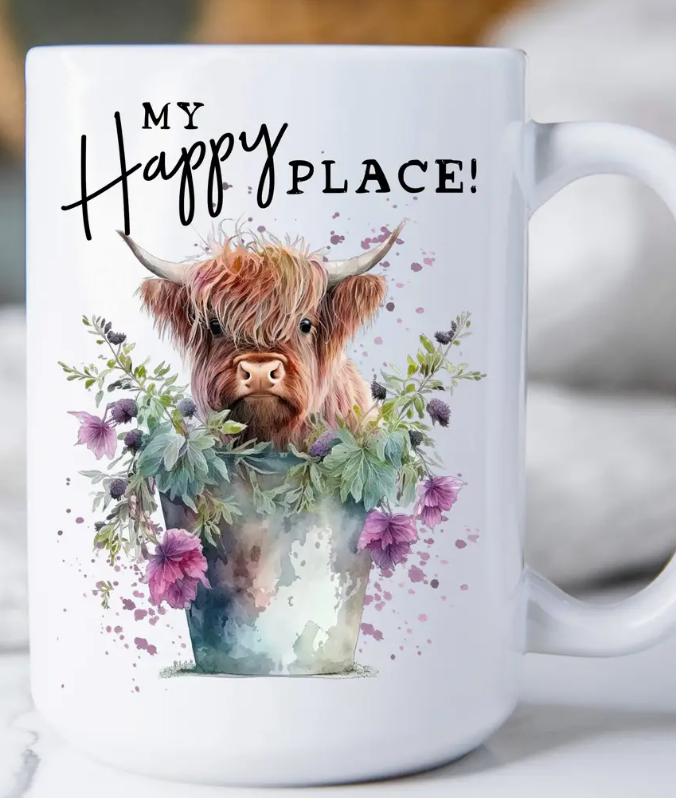 Highland Cow My Happy Place  Coffee Mug