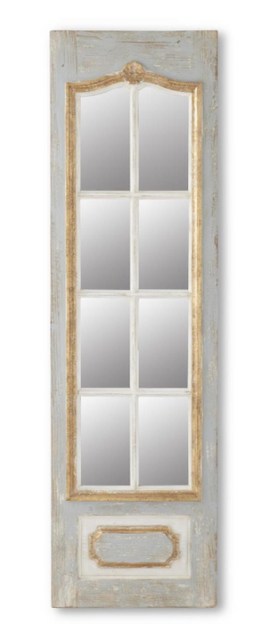 Weathered Blue White & Gold Window Pane Mirror