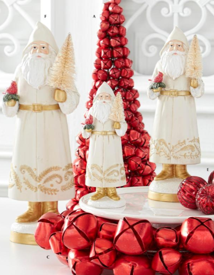 Cream Santa Holding Cardinal & Bottle Brush Tree