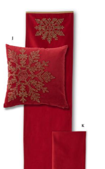 Red Gold Beaded Snowflake Table Runner - 72"