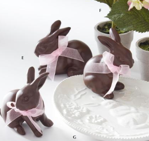 Chocolate Easter Bunnies with Pink Bow Figurines