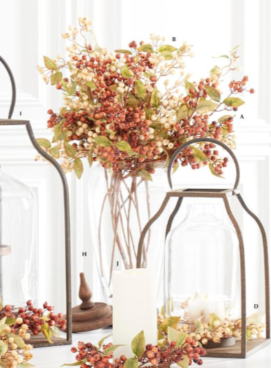 Brown Berry Spray with Green Leaves