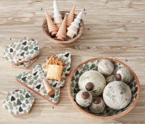 Wood Christmas Trees Enameled Serving Platter w/ Spreader