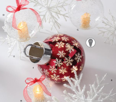 LED Ice  Textured Clear Glass White Snowflakes Ornament