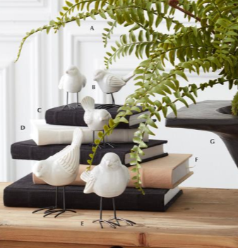 White Ceramic Birds with Metal Feet