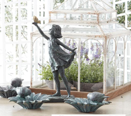 Faux Bronze Girl with Gold Butterfly Statue