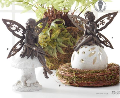 Faux Bronze Fairies LED Cutout Globe & Mushroom with Timer