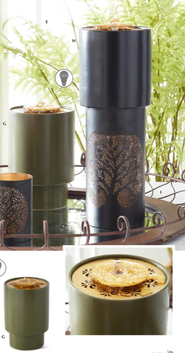 Indoor Black Ceramic & Gold LED Water Fountain