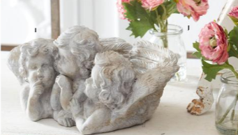 Gray Stone Three Cherub Bird Feeder