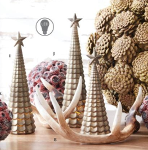 Pewter Glass Scalloped LED Tree Figurines