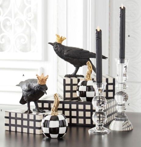 Black Resin Crows w/Gold Crown -Set of 2