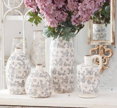 Ceramic Cream Crackle with Gray Floral Vases
