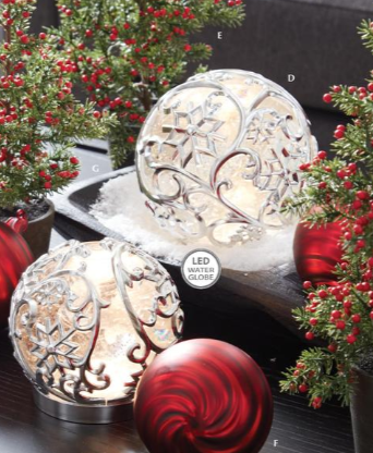 Silver Scrolled Snowflake Water Spinning Globe