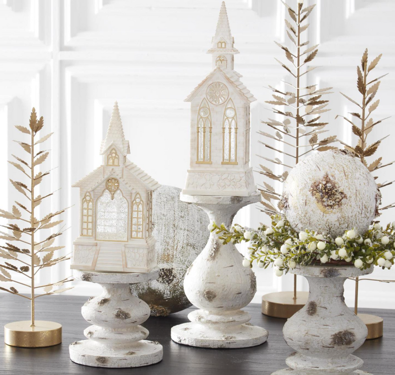Gold Trim Water Spinning Church Snow Globes