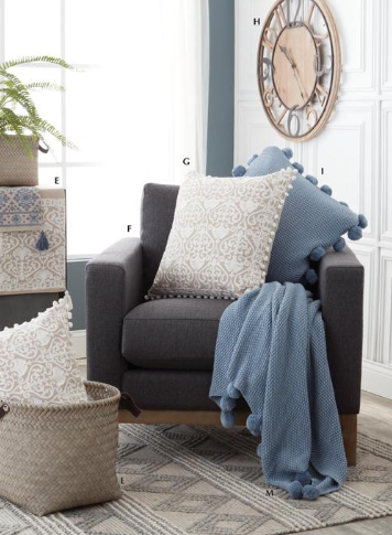 Light Blue Moss Stitch Knit Pillow w/Pompom Trim (Copy)