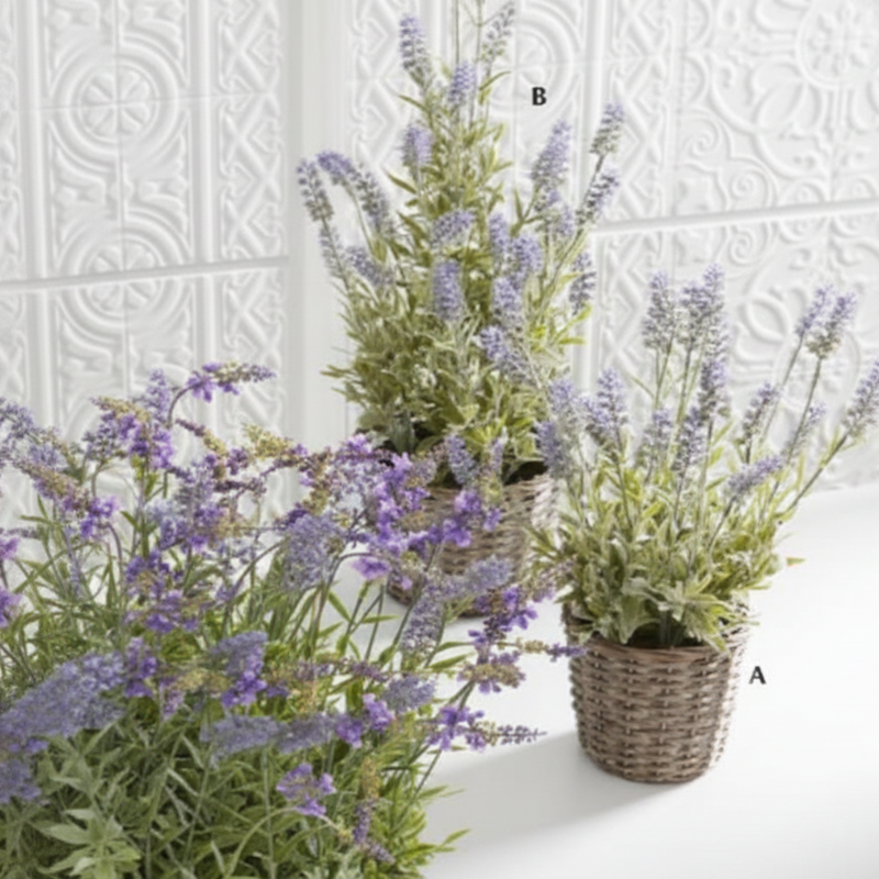 Purple Lavender in Woven Rattan Basket