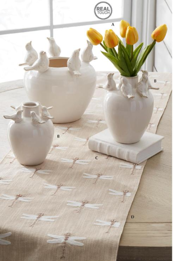 Cream Ceramic Bird Rim Vases