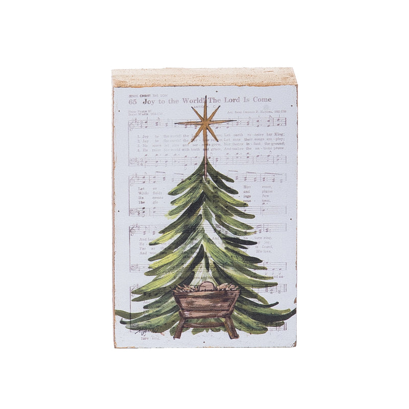Hand Painted Tree with Manger Nativity Block