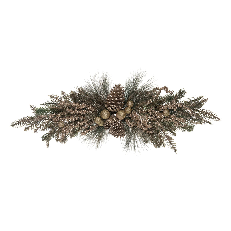 Decorative arrangement with pine cones and berries on a white background