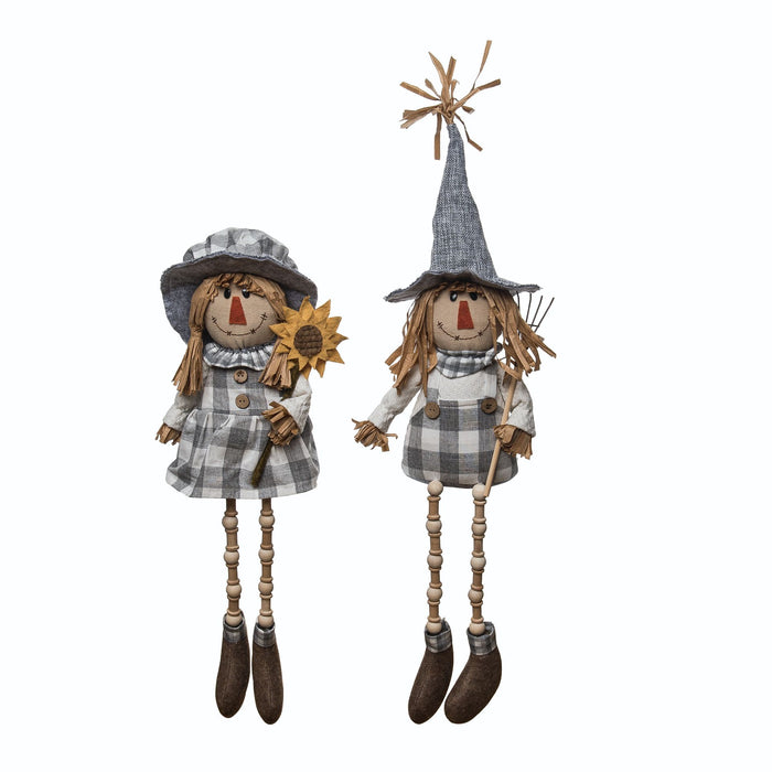 Plush Gray Gingham Scarecrow Sitter - 2 Styles