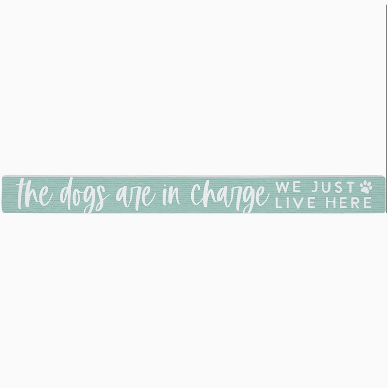 Text sign on a white background with a teal border.