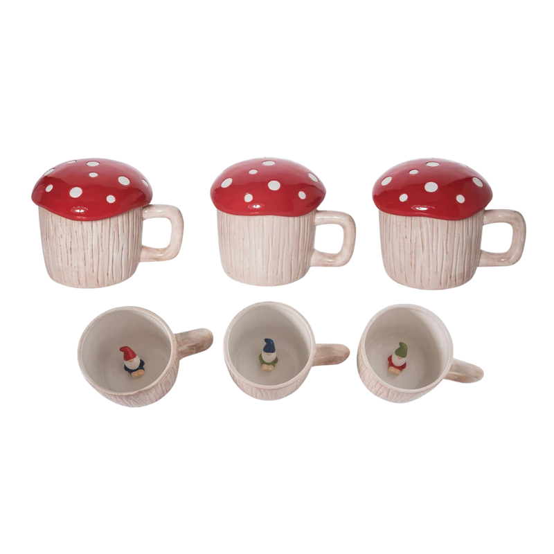 Hidden Gnome Mushroom Mug with Lid