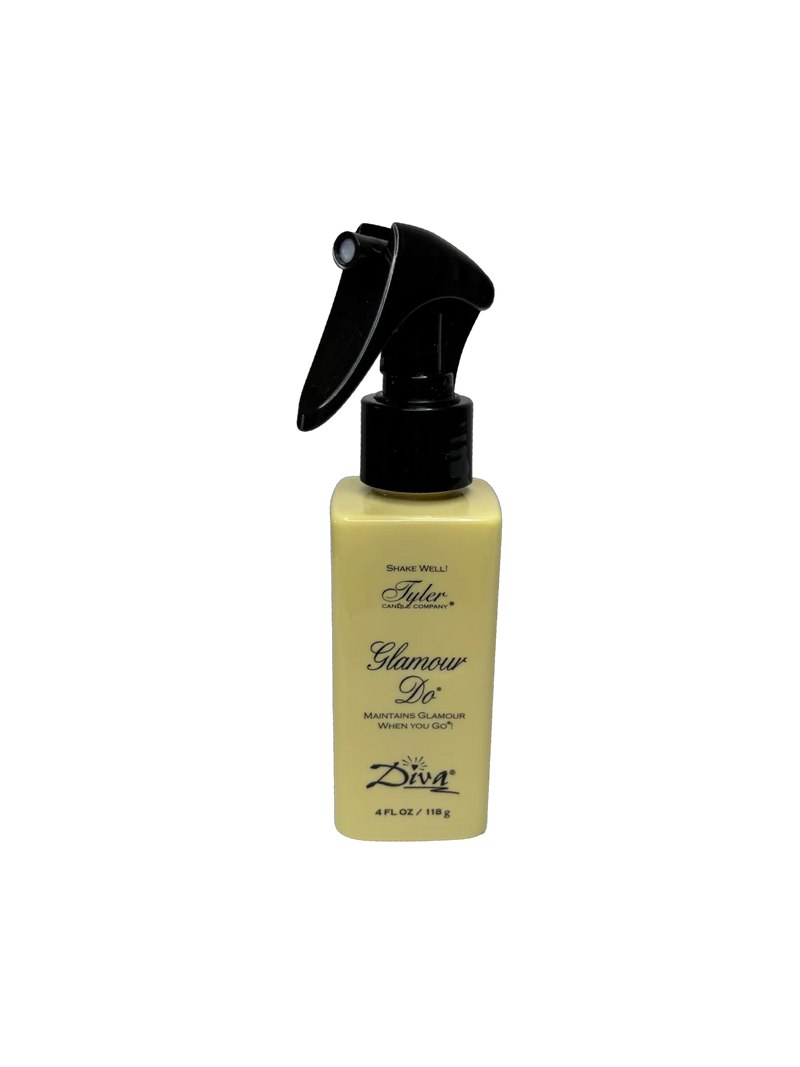 Spray bottle labeled 'Glamour Diva' on a white background