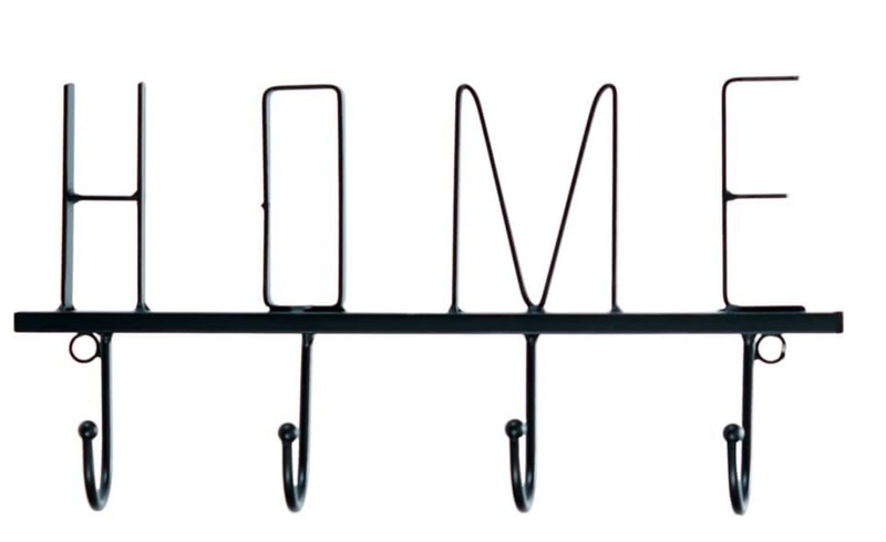 Decorative wall hook with 'HOME' letters on a white background