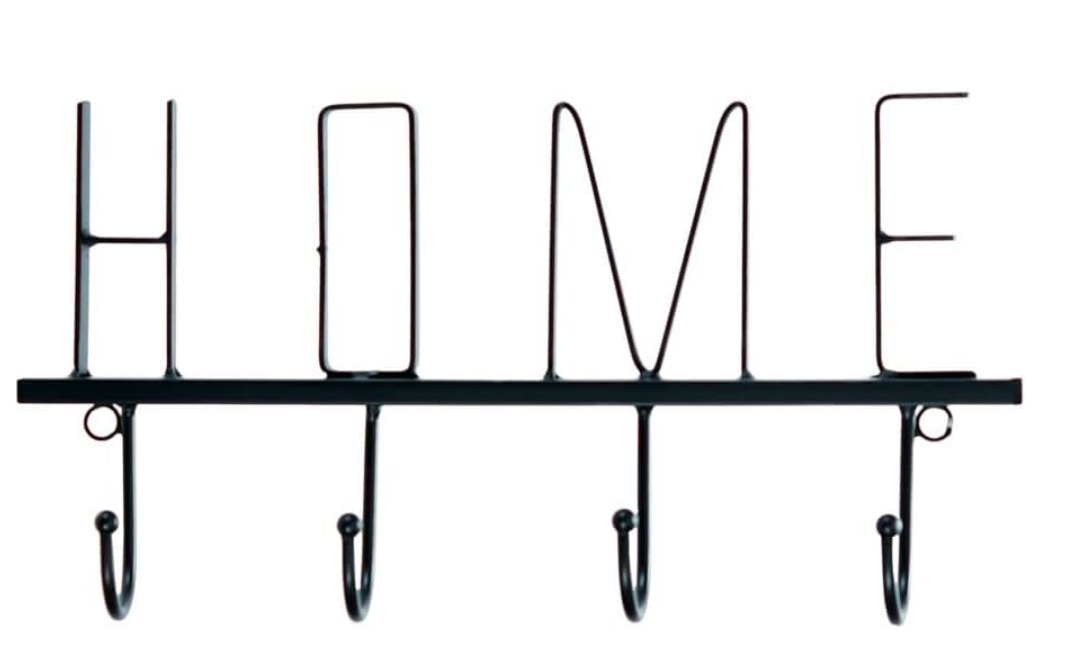 Decorative wall hook with 'HOME' letters on a white background
