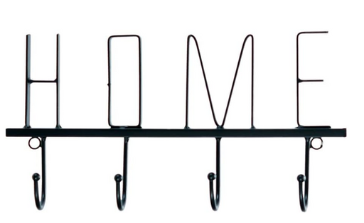 Decorative wall hook with 'HOME' letters on a white background