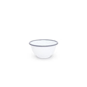 A grey rimmed white enamel bowl.