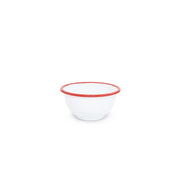 White bowl with red rim on a white background