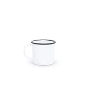White mug with black rim on a white background