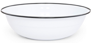 A medium-sized round enamel basin with a black and white marbled pattern.