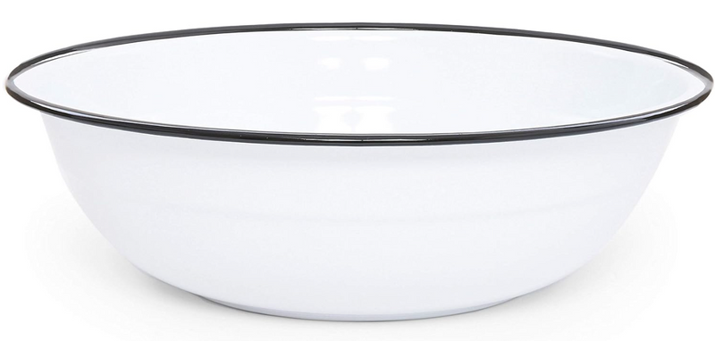 A medium-sized round enamel basin with a black and white marbled pattern.
