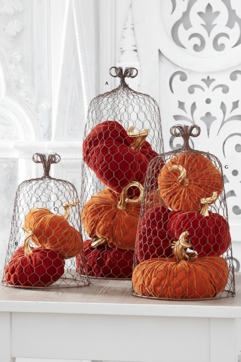 Orange Velvet Stuffed Pumpkin with Twist Stem - 2 Sizes